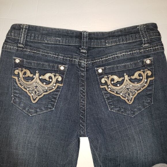 ANA Bootcut Stretch Denim Jeans Womens Size Petite 28 8P Rhinestone Back Pockets - Picture 3 of 9